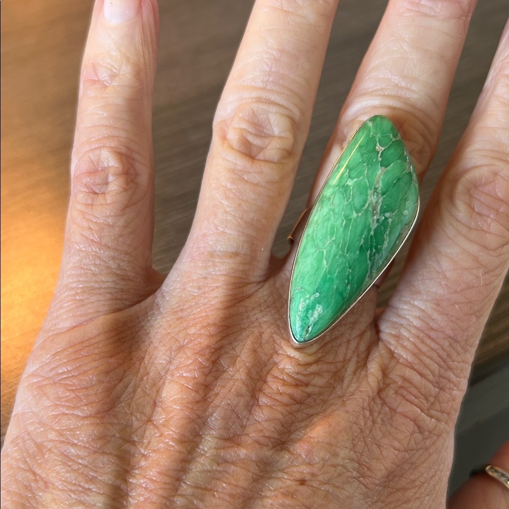 Unique Green Verisciite Stone Sterling Silver Women's Ring - Rare!